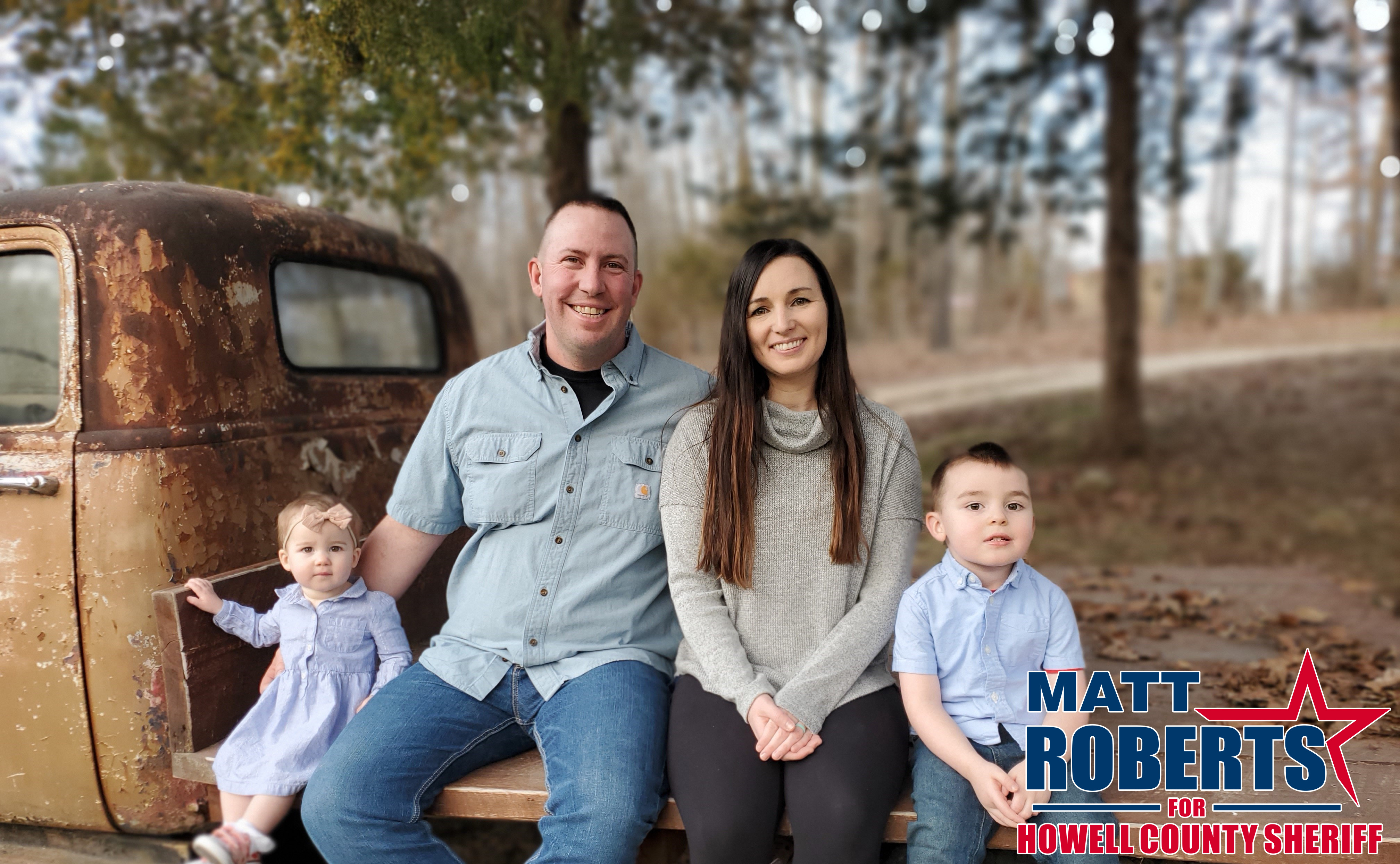 Matt Roberts with his wife and two children.