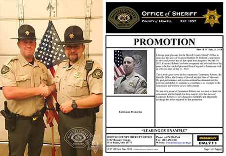 Matt Roberts and Sheriff Brent Campbell shaking hands at Matt's Lieutenant Promotion